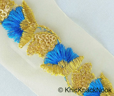 Wholesale Gold Sheer Trim In Gold Floral Embroidery With Sequins, Approx. 45mm Wide, Indian Sari Border